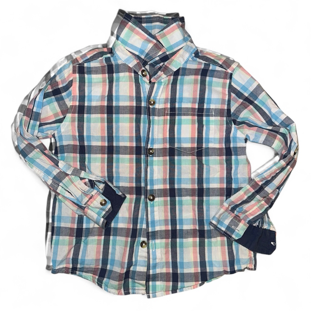 George Kids Plaid Button Down Shirt - Blue, Green, Red